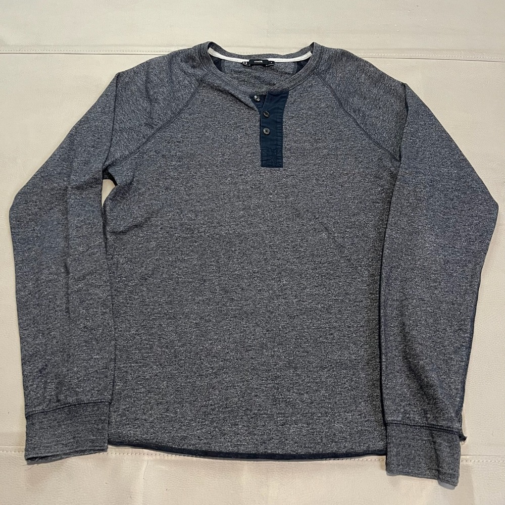 Vince Men Cotton Henley T-Shirt Gray Long‎ Sleeve Preppy Casual Minimal-M-4412